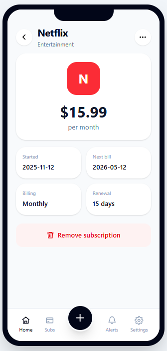 Netflix subscription details in QPayo